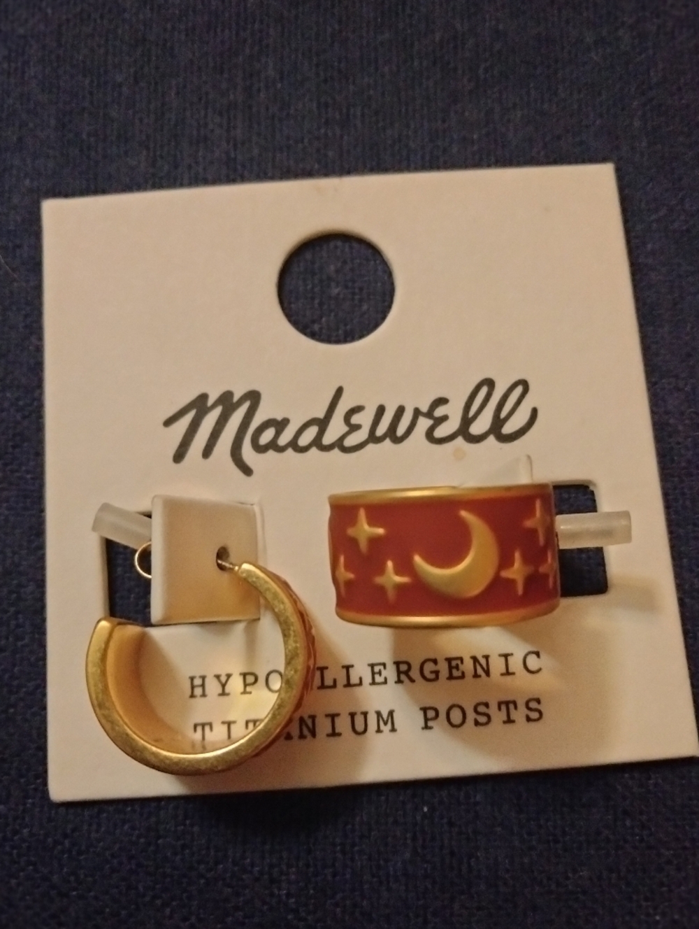 Madewell Gold Hoop and Red Crescent Moon Earrings Huggies